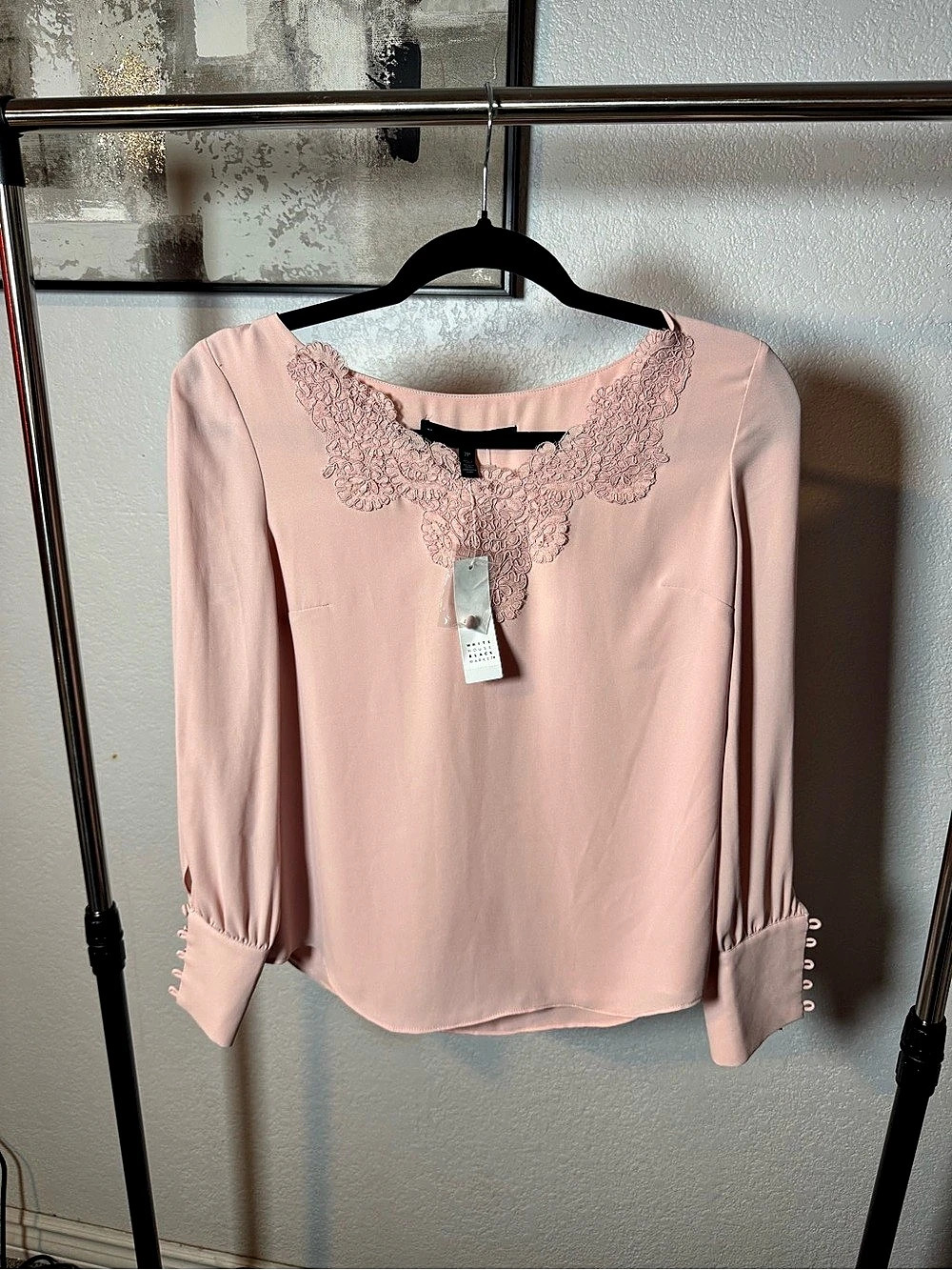 White House black market Lace Collar Blouse in Pink Size 2P NWT